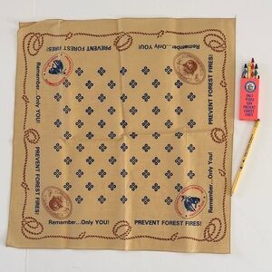 LOT 3 Smokey Bear Cowboy BANDANA Pro Rodeo  Wildland Fire Prevention 🔥 Horse VTG